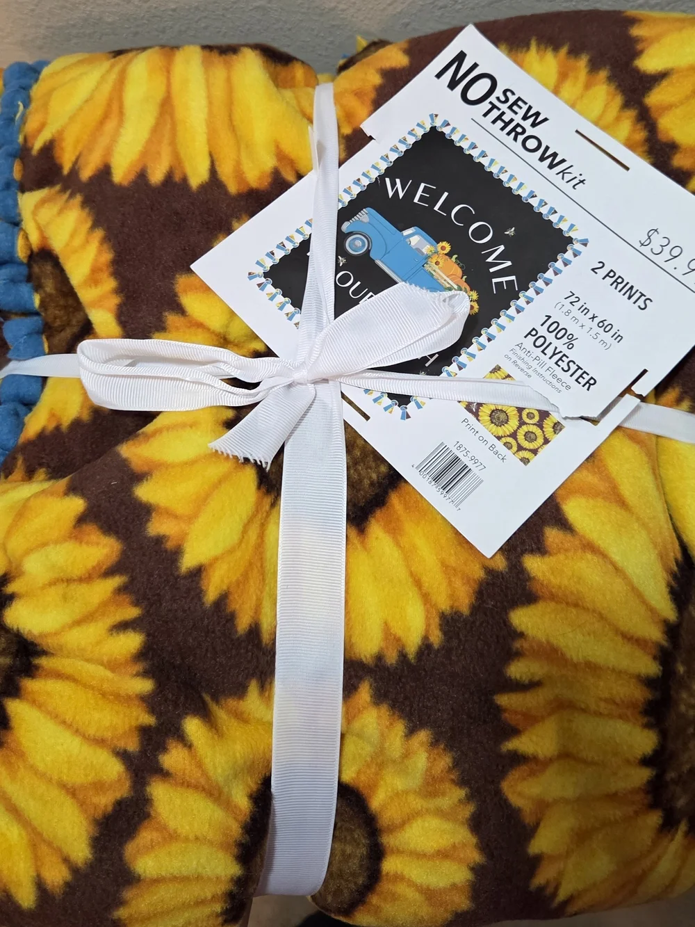 Welcome to Our Patch Blue Truck Throw with Pumpkins & Sunflowers